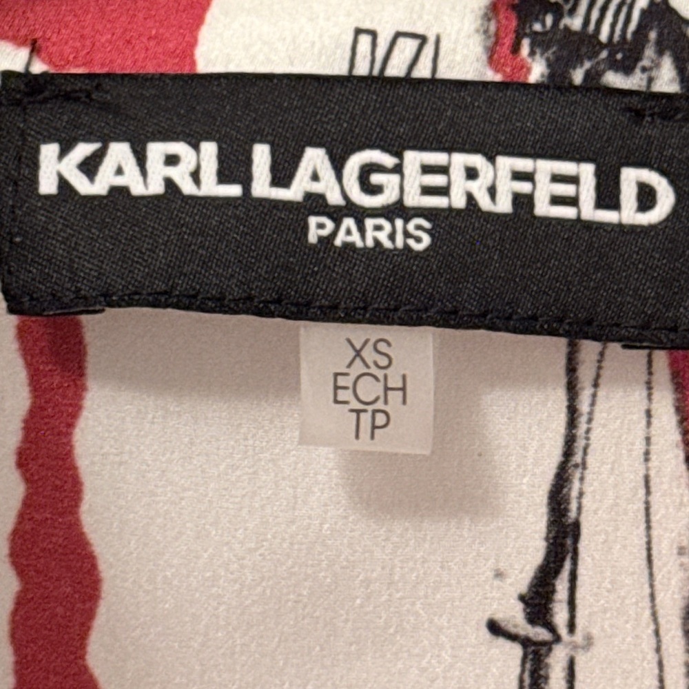 Karl Lagerfeld Paris - Long Sleeve Button Front Red White Logo NWOT Sz XS FG - Picture 4 of 11